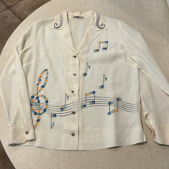 Malbe Original Musical Theme Blouse Rhinestone Buttons Vintage Size 12 - Picture 7 of 14